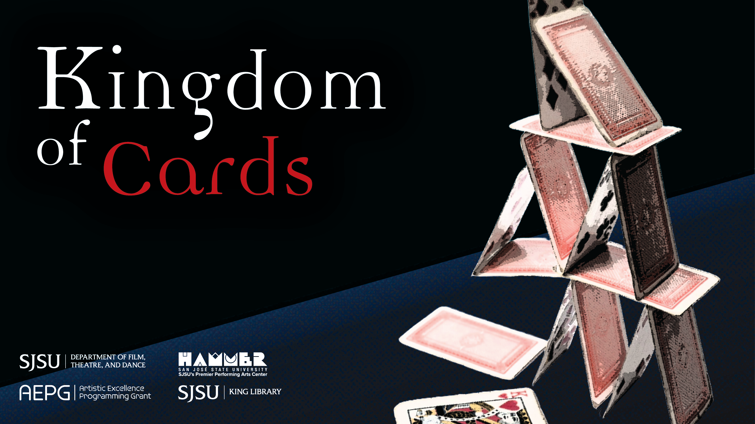 KoC Title Card Kingdom of Cards title card, depicting a stack of cards on a black background